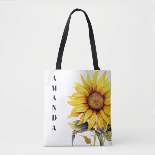 Waterverf Geel Elegant Custom Naam Zonnebloem Draagtas
