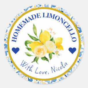 Waterverf Geel en Blauw Homemade Limoncello Ronde Sticker