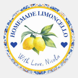 Waterverf Geel en Blauw Homemade Limoncello Ronde Sticker