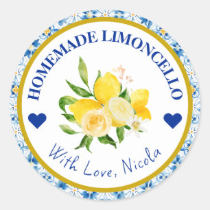 Waterverf Geel en Blauw Homemade Limoncello Ronde Sticker