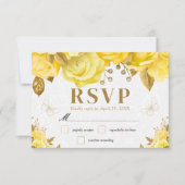 Waterverf Geel en Goud Rozen bruiloft RSVP Kaartje (Voorkant)
