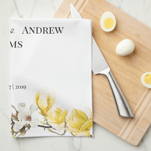Waterverf Geel en White Magnolia Blossom Theedoek (Quarter Fold)