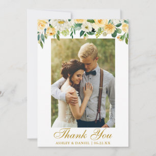 Waterverf Geel Floral Foto Gold Bedankkaart
