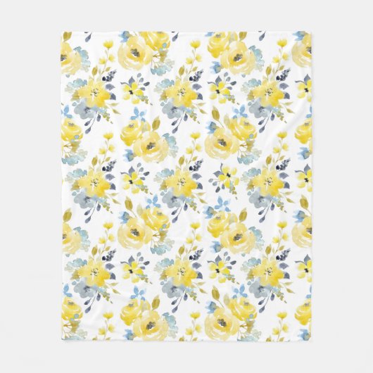 Waterverf Geel Floral Patroon Fleece Deken (Voorkant)