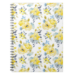 Waterverf Geel Floral Patroon Notitieboek