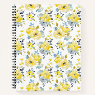 Waterverf Geel Floral Patroon Notitieboek