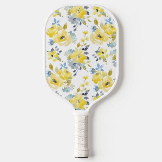 Waterverf Geel Floral Patroon Pickleball Paddle (Voorkant)