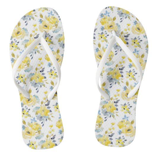 Waterverf Geel Floral Patroon Teenslippers (Voetbed)