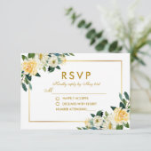 Waterverf Geel Goud Wit Bloemen Bruiloft RSVP (Staand voorkant)