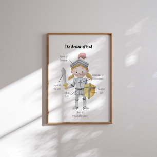 Waterverf geel haar meisje het pantser van God pri Poster