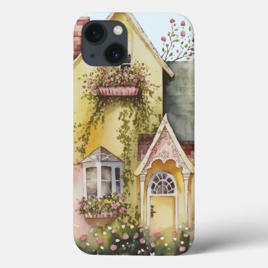 Waterverf geel huis bloembakken tuin zoet Case-Mate iPhone case (Achterkant)