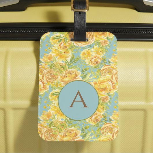  Waterverf geel monogram Roos Bagagelabel