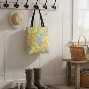  Waterverf geel monogram Roos Draagtas