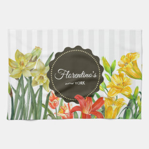 Waterverf Geel Oranje-lentevloerontwerp Theedoek