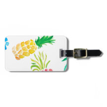 Waterverf, geel, roze en blauwe ananas