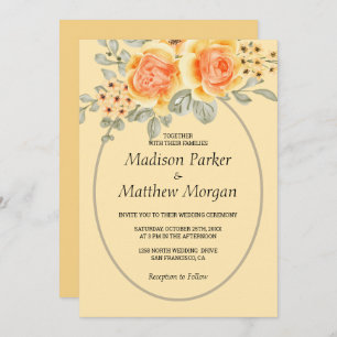 Waterverf geel rozen bruiloft kaart