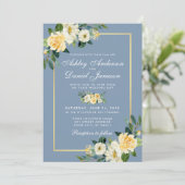 Waterverf Geel Witte Floral Dusty Blue Wedding Kaart (Staand voorkant)