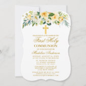 Waterverf Geel-witte Floral Eerste Communie Kaart (Voorkant)