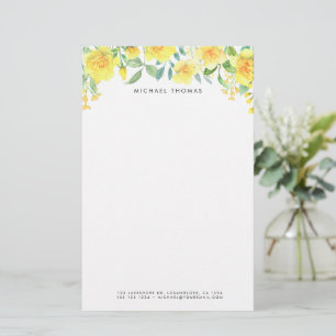 Waterverf Geel Zomerbloemen Gepersonaliseerd Briefpapier