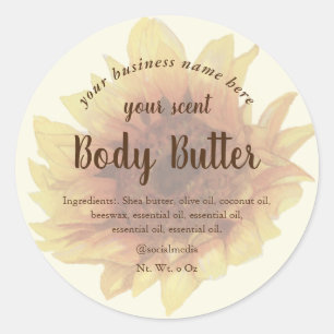Waterverf geel zonnebloem body boter ronde sticker