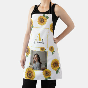 Waterverf Geel Zonnebloem Monogram Moeder Schort