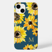 Waterverf geel zonnebloemen op blauw Monogram Case-Mate iPhone Case (Achterkant)