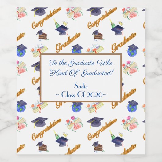 Waterverf Gefeliciteerd Afstuderen Wijn Etiket (Enkel label)