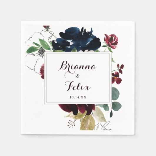 Waterverf Geïllustreerde Herfst Bloemen Trouwserve Servet (Voorkant)