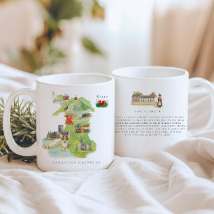 Waterverf geïllustreerde kaart Wales   Monogram Koffiemok