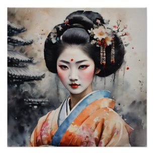 Waterverf Geisha nr. 5 Perfect Poster