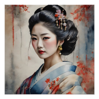 Waterverf Geisha nr. 7 Perfect Poster