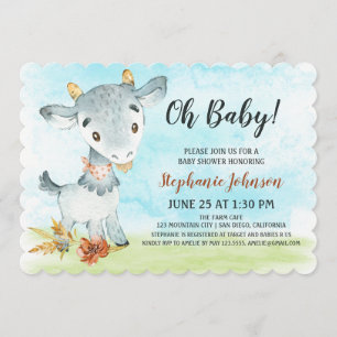 Waterverf Geit Baby shower Boerderij Invitation Kaart