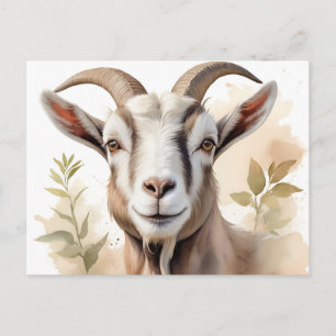 Waterverf geitenportret in delicate aardse tinten briefkaart