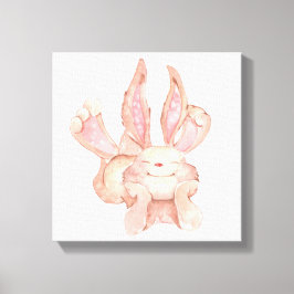 Waterverf gekleurd glimlachend Coy Bunny Rabbit Canvas Afdruk