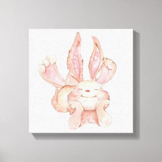 Waterverf gekleurd glimlachend Coy Bunny Rabbit Canvas Afdruk (Voorkant)