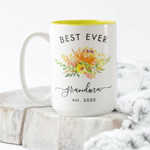 Waterverf Gele Bloemen 4 Aangepaste Foto Grandma Tweekleurige Koffiemok