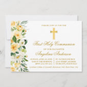 Waterverf Gele Bloemen Gouden Eerste Communie Kaart (Voorkant)