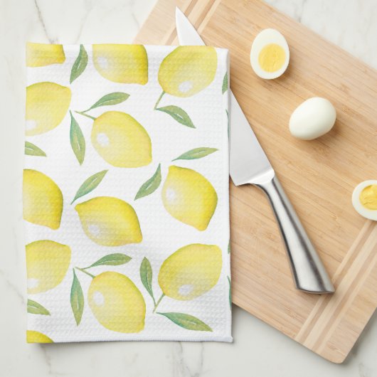 Waterverf gele citroenen theedoek (Quarter Fold)