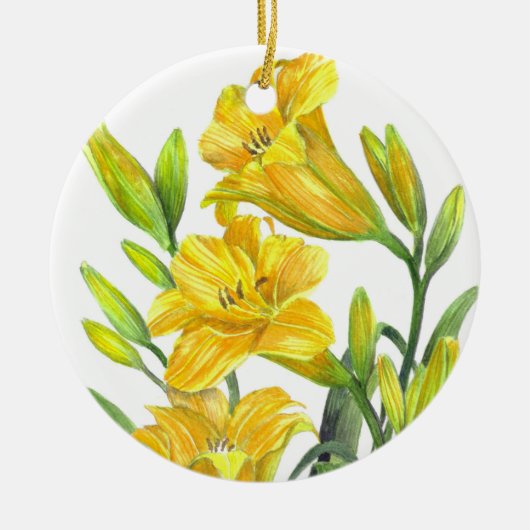 Waterverf Gele Dag Lilies Floral Art Keramisch Ornament (Voorkant)
