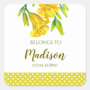 Waterverf Gele Dag Lilies Floral Art Vierkante Sticker