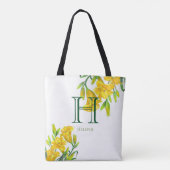Waterverf Gele Dag Lilies Floral Monogram Draagtas (Achterkant)