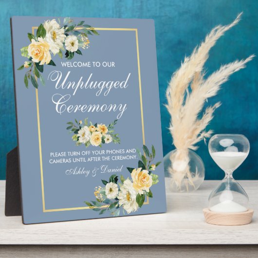 Waterverf Gele Floral Dusty Blue Unplugging Fotoplaat (Zijkant)