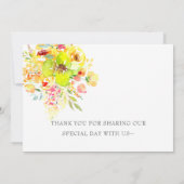 Waterverf Gele Floral Rustic Wedding Bedankkaart (Achterkant)