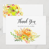 Waterverf Gele Floral Rustic Wedding Bedankkaart (Voorkant / Achterkant)