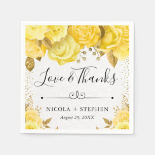Waterverf Gele Glamrozen Bruiloft Servet
