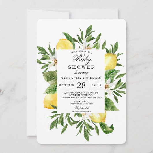  Waterverf Gele leemons & Leaf Lijst Kaart (Voorkant)