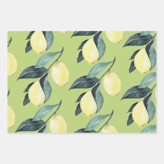 Waterverf gele leemons naadloos patroon inpakpapier vel (Voorkant 2)