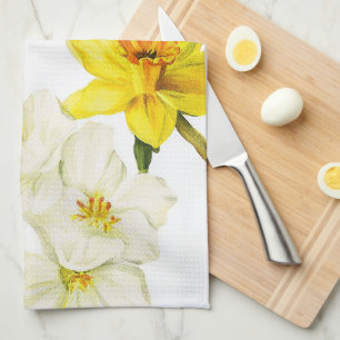 Waterverf Gele Narcis Botanische Illustratie Theedoek