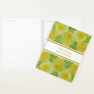 Waterverf Gele Rozen Gouden Bloemstuk Weekplanner Planner