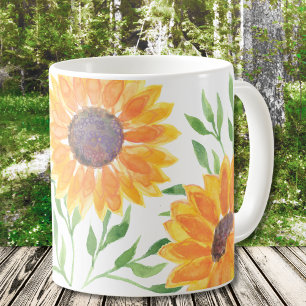 Waterverf Gele Zonnebloemen Koffiemok